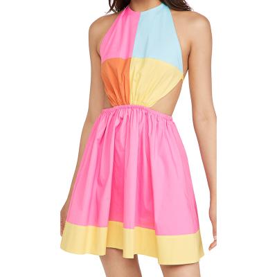 China 2021 Women's Fashion Color Matching Halter Strap Design Anti-wrinkle Women's Sexy Sleeveless Prom Dress for sale