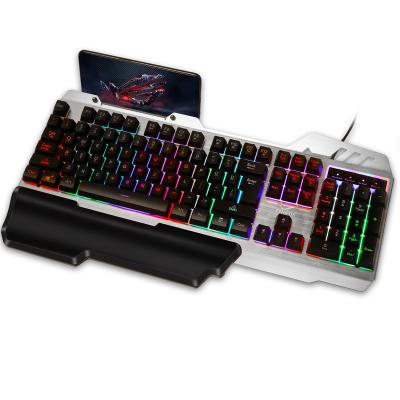 China new product best-selling Victory-lock Metal Ergonomic Adjustable Palm Rest Tall Slope Wired Backlit Three-color Gaming Keyboard for sale