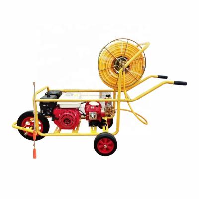 China Easy Start 6.5hp 30mm Belt Connection Cart Type Gasoline Power Sprayer With 100m Hose for sale