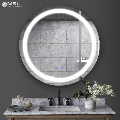 China Frameless Backlit Round Bathroom Mirror 6000k Bathroom Wall Mounted Mirror Modern for sale