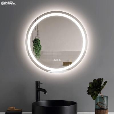 Cina 12V LED Rotondo Specchio del Bagno Specchio Intelligente Illuminato Su Personalizzazione 5mm Con Luce Bianca Gialla Calda in vendita