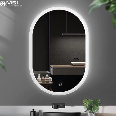 China Intelligent LED Backlit Vanity Mirror Wall Mounted Smart Bluetooth Mirror Anti Fog for sale