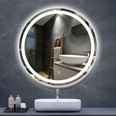 China 12V Wall Mounted Bathroom Mirror 3200K Round Illuminated Bathroom Mirror Anti Fog for sale