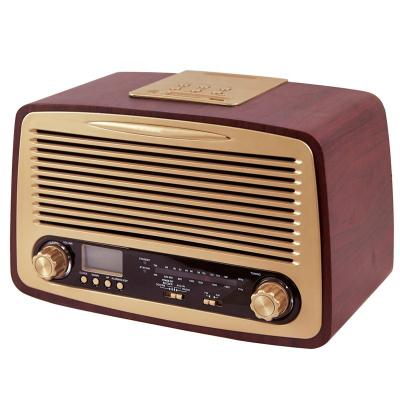 China Wholesale Vintage Retro Clock FM Radio Antique Wooden Alarm Clock Radio With SD TF USB MP3 Music Player for sale