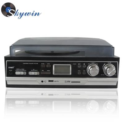 China CD Player 7 in 1 Retro Music Center System Turntable FM Radio Vinyl Wooden Turntable with CD/USB/Cassette/MP3/Aux Player. inside for sale