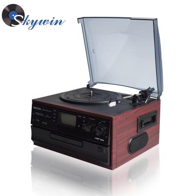 China High Quality Wooden Retro MDF + PVC Cd Usb Turntable Player for sale