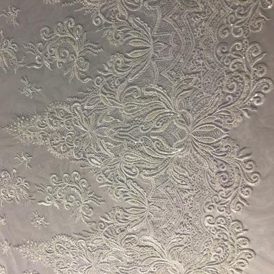 China Viable White Bridal 100% Polyester Embroidery Beading Lace Fabric Factory Small Quantity Can Accept for sale