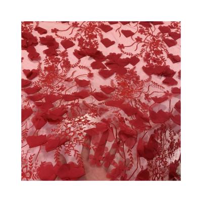 China Viable Hot Selling French Dress Embroidery Lace Fabrics Wedding Lace Fabric Red Shiny Fashion Fabric For Occasion Dress for sale