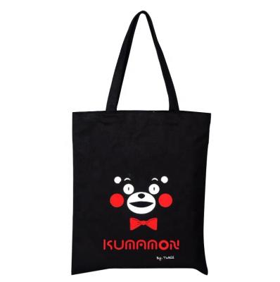 China Zipper closure+small pocket inside long handle black cotton custom printed canvas Tote Bag For Shopping for sale