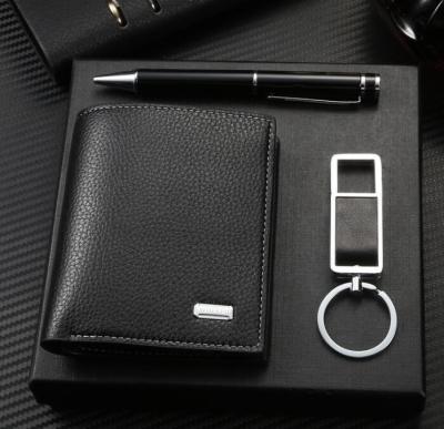 China Color Men's Business Gift Set With Wallet Key Chain Metal Pen High Quality Color Men's Business Gift Set With Wallet Key Chain Metal Ball Pen for sale