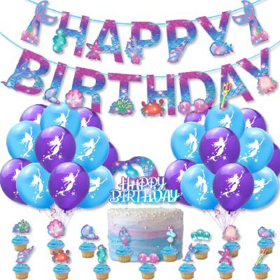 China Latex Mermaid Party Decorations Mermaid Paper Party Supplies Happy Birthday Banners Mermaid Balloons Cake Girl Kids Birthday for sale