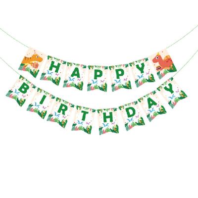 China Baby Shower Happy Birthday Paper Banner Decoration Boy Party Supplies Paper Dinosaur Kids Happy Birthday Banner Party Decoration for sale