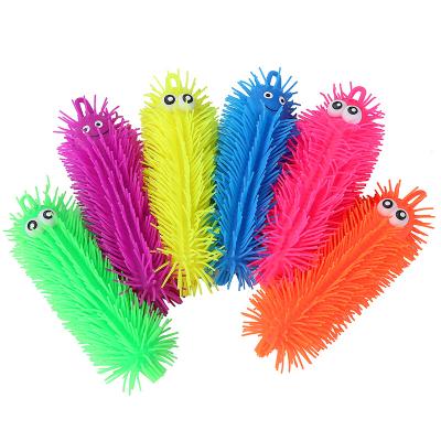 China Cheapest Colorful Tpr Worm Puffer Cater Pillar Fluffy Puffer Ball Soft Yoyo Ball With Light for sale