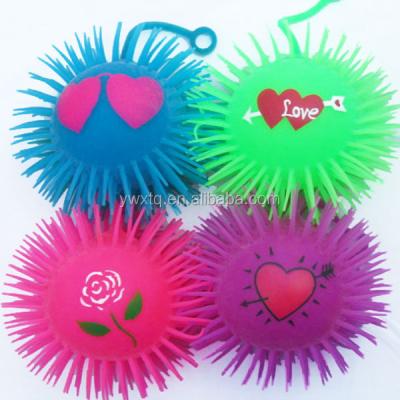 China Soft Toy Wholesale Flashing Puffer Ball Gift Toys Hariy Puffer Ball Inflatable Copy Faces Kids Toys for sale