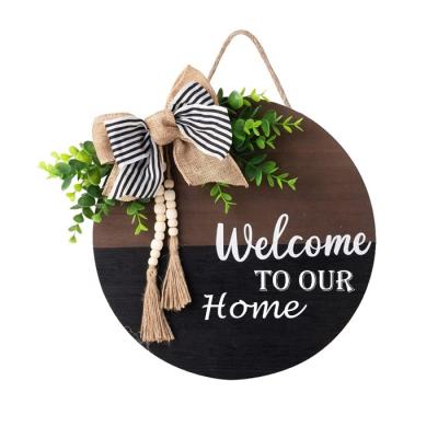 China Europe Christmas Round Welcome Sign Front Door Decor Hanging Sign Vertical for sale