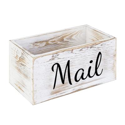 China Europe Bleached Decorative Wooden Tabletop Mail Rack Storage Box With Letter Word Manuscript Design for sale