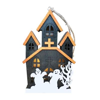 China Europe 2022 New Wholesale LED Halloween Lamps Haunted Wooden House Halloween Ornament for sale