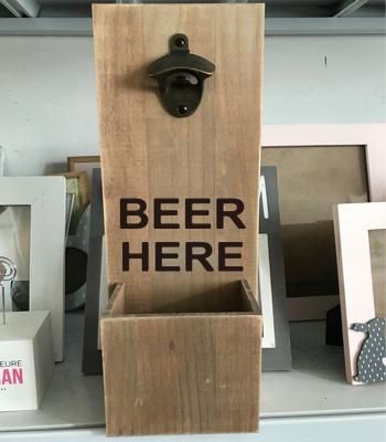 China Europe Home Decor Wall Mounted Wooden Beer Bottle Opener With Catcher And Beer Cap Soda Cap Collector for sale