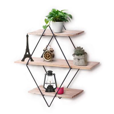 China Wall Mounted Rustic Solid Wood Floating Shelves 3 Tier Metal Wood Wall Shelves Living Room Wooden Floating Shelf for sale