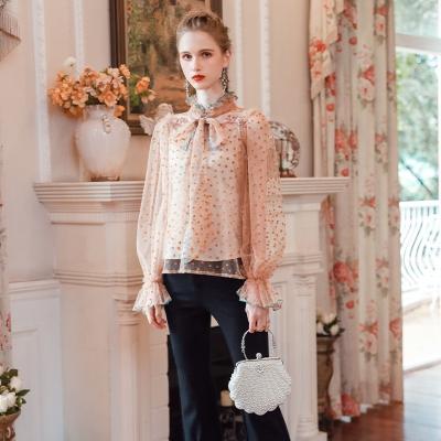 China Breathable Elegant Transparent Lace Women's High Quality Blous Vintage Blous Women's Blouses for sale