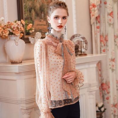 China New Design Breathable Elegant Women High Qualitysee Through Tulle Blouses With Strap Ladies Clothing for sale