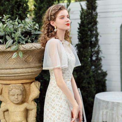 China Color Anti-Static Lace Flower Long Vintage Dresses With Split Unique Beading Decorate Dress Dress for sale