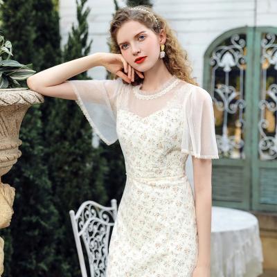 China Anti-static Lace Printing High End Dress Elegant Slit Beaded Short Dress Girls Dresses Cute for sale