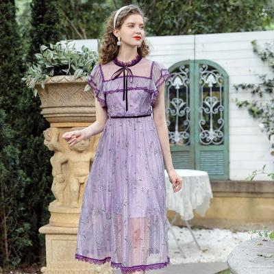 China Anti-Static Ladies Dresses Long Blow Sleeve Maxi Dress One Pieces Dress Elegant Purple Woman for sale