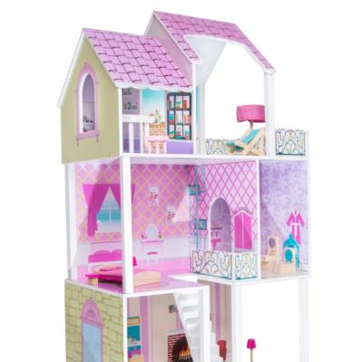 China Handmade Wooden Girls Princess Toddler Pink Dollhouse Wooden Dollhouse for Kids Children Toddlers for sale