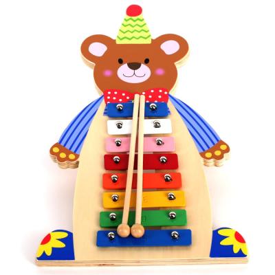 China Cartoon Toy Bear Kids 8 Keys Wooden Xylophone Musical Instrument Education Toys Hand Kick Piano Toys for sale