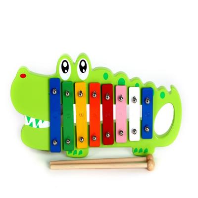 China Cartoon Wooden Toy Crocodile Children 8 Keys Xylophone Musical Instrument Education Toys Hand Kick Piano Wooden Toys for sale