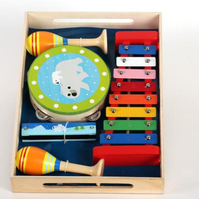 China Cartoon Toy Wholesale Children's Wooden Toys Music Drum Set With Toy for sale