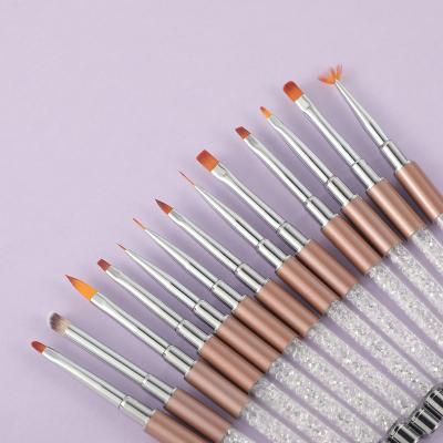 China Custom Logo 1#-13#Nylon NAIL Hair Rose Gold Handle Nail Brush Gel Brush For Nail Acrylic UV Gel Extended Nail Polish Painting pen for sale