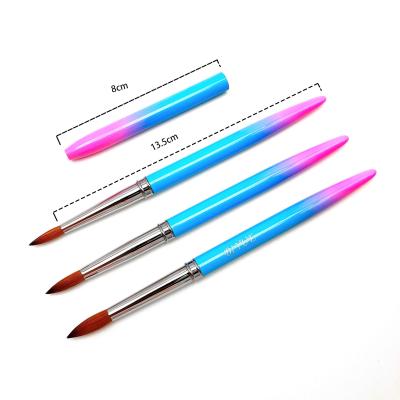 China NAIL Factory Wholesale Baby Blue And Pink Gradient Metal Handle Kolinsky Nail Brush Sheer for sale