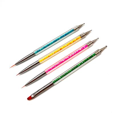 China 4pcs/set Nail Art Two Head Brush Pen Nail Art Glitter Handle Acrylic UV Gel Flat Dotting Polish Painting Line Dotting Tips for sale