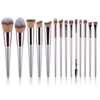 China BIYUE 14pcs Silver Face Professional Make Up Brushes Synthetic Hair Free Cosmetic Tool Brush Set Custom Logo for sale