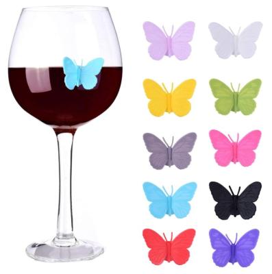 China 2021 Viable New Arrival Custom Creative Personalized Butterfly Mug Distinguish Silicone Wine Glass Marker Set of 10 for sale