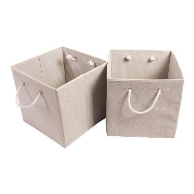 China Viable Single Square Cube Canvas Handle Rope Storage Basket Foldable Storage Bins for sale