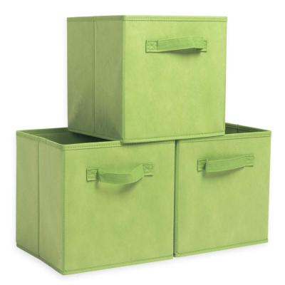 China Sustainable Green Non Woven Fabric Storage Cubes Collapsible Fabric Storage Bins for sale