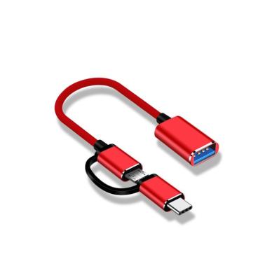 China Mobile Phone 2 in 1 USB Cable Nylon Braided Charging Fast Charging Micro to Type C Adapter USB Data Cable Android Phone OTG Power Cable for sale