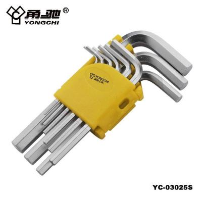 China 9pcs Types Allen Key Chrome Vanadium Steel With Short Arm Cr-v Hex Key Set for sale