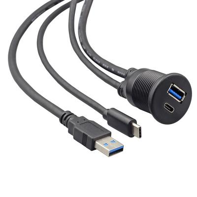 China Flush Mount USB A and C Male to Female USB3.0 Cable 2 Ports Dash Extension Cable for Car Truck Retrofit Accessories Marine Universal for sale