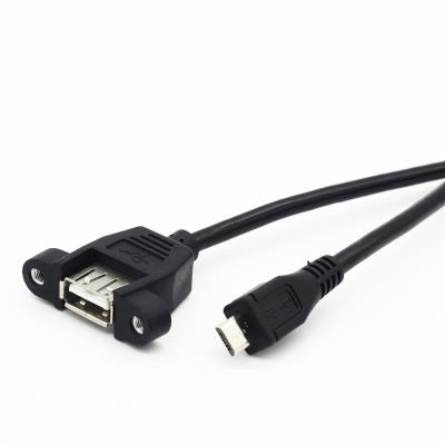 China MP3/MP4 Player Micro USB to USB One Plug with Screw Lock Micro 5pin Male to Female USB Panel Mount Extension Cable for sale