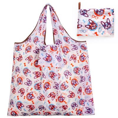 China Foldable Travel Folding Tote Bags Reusable Shopping Bag Eco-friendly Polyester Custom Folding With Pocket for sale