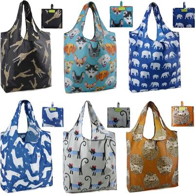 China Custom Made Eco-Friendly Reusable Shopping Bag Reusable Animal Grocery Bags Durable 50LBS Large Machine Washable Ripstop Fold In Pocket for sale