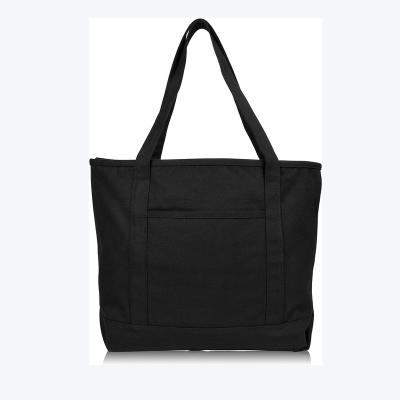 China Custom Made Solid Tote Black White Fashion Cotton Canvas Large Women's Shoulder Bags for sale