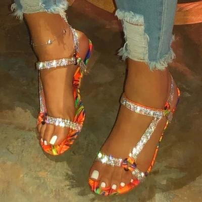 China 2022 New Anti-Smell Glitter Flat Sandals For Women Rhinestone Summer Beach Shoes Women's Crystal Sandals For Women And Ladies for sale