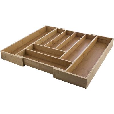 China Adjustable Cutlery Tray Cutlery Storage Tray Box Expandable Bamboo Drawer Organizer Product for sale