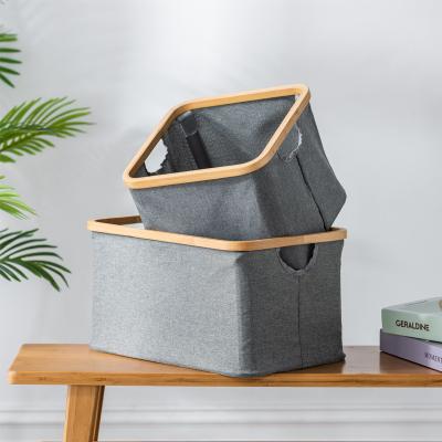 China Viable Wholesale Gray Foldable Scandinavian Style Household Clothes Storage Bamboo Dirty Basket With Lid for sale