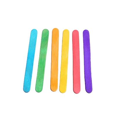 China Diy 2022 New Design Viable Kids 6 Color 93mm Handmade Wooden Straight Edge Ice Cream Sticks for sale